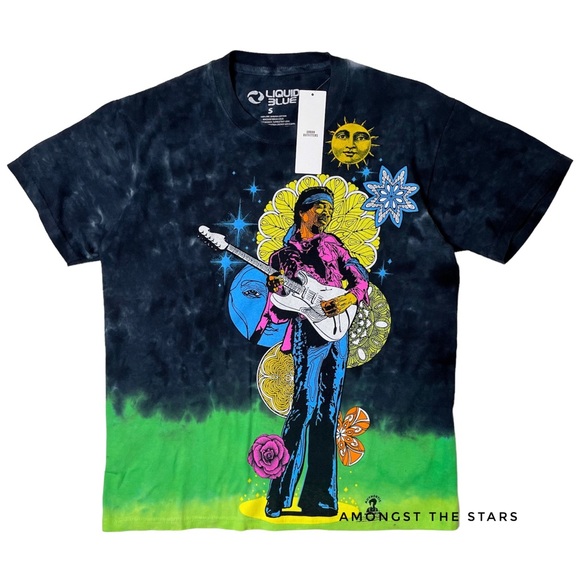 Urban Outfitters Liquid Blue Jimi Hendrix Bright Tie Dye T-Shirt - Picture 4 of 8